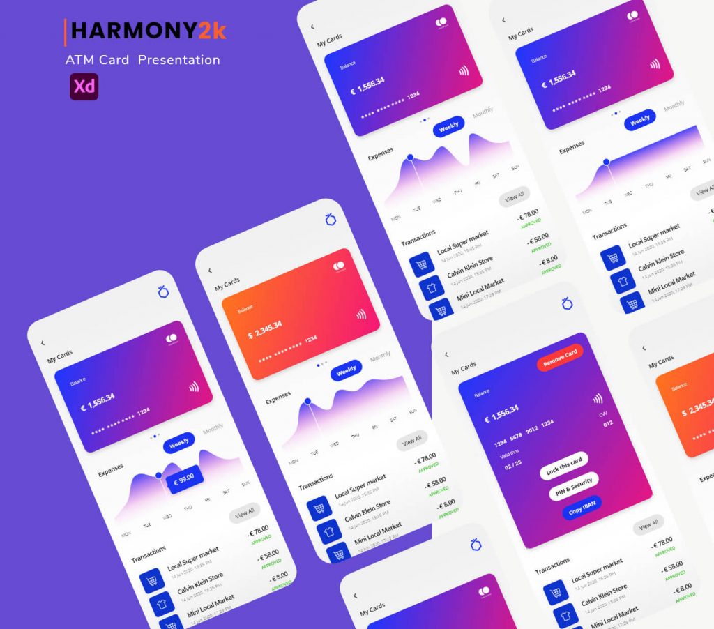 Free Bank Credit Card Management App UI Adobe XD Template Xd File