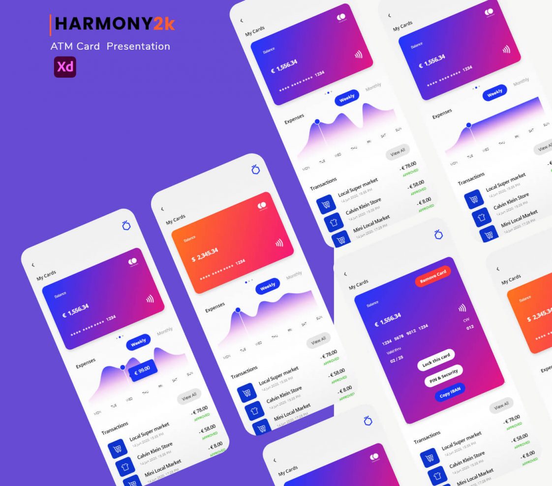 Free Bank Credit Card Management App UI Adobe XD Template Xd File