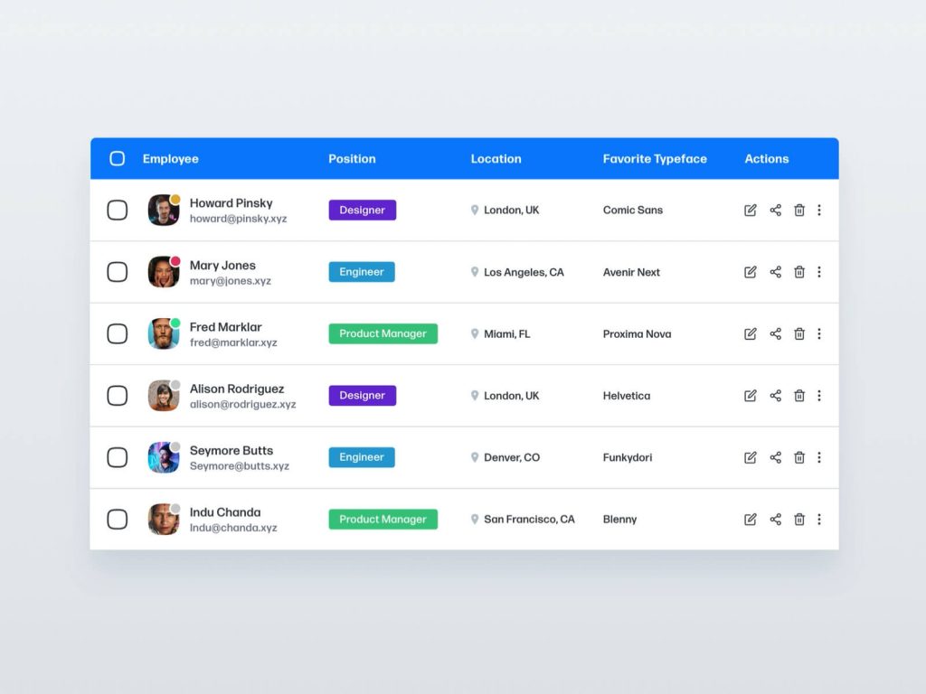 Adobe XD Table Template free Free Adobe Xd File
