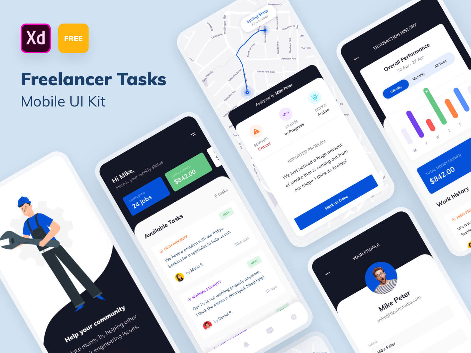 Freelancer Tasks Free Mobile UI Kit