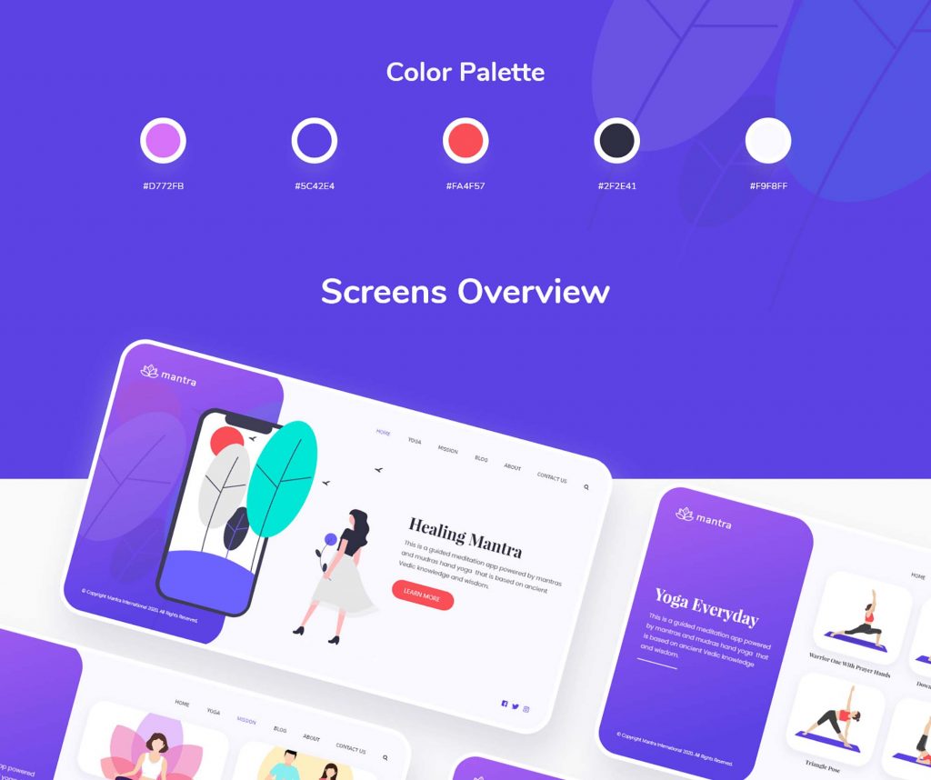Free Mantra Yoga Minimal Website UI Kit XD - Free Xd File