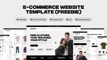 Free E-Commerce Website Template Figma UI Kit with homepage, product page, shopping cart, category layout, and responsive mobile design.